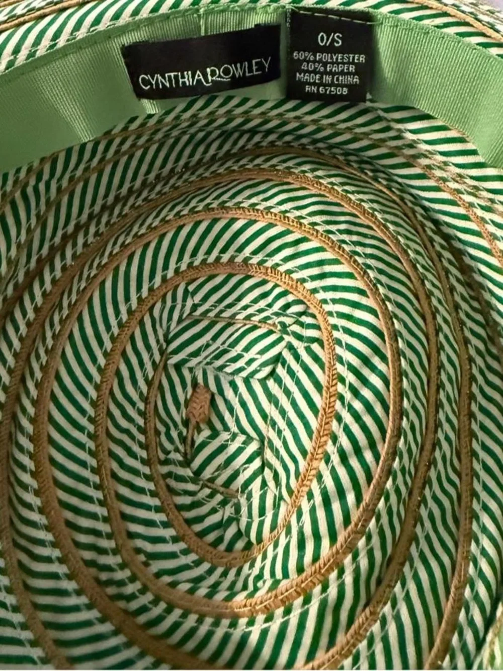Cynthia Rowley Green Striped Wide Brim Floppy Sun Hat Resort Beach